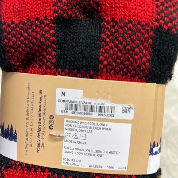 Muk Luks red checkered mens slippers slocks size L-XL (11-13) - Picture 2 of 5